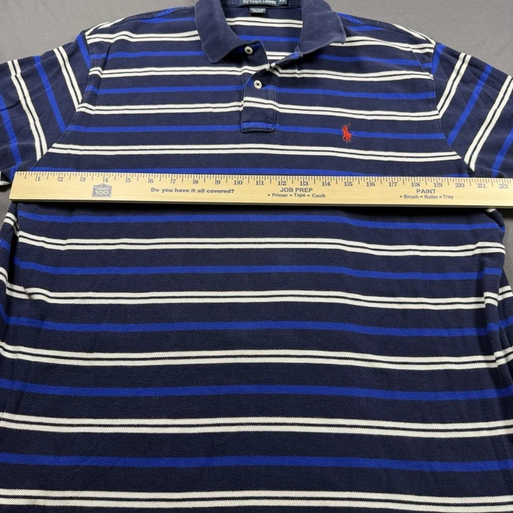 Polo Ralph Lauren Polo Shirt Mens XL‎ Blue White Striped Pony Logo Casual